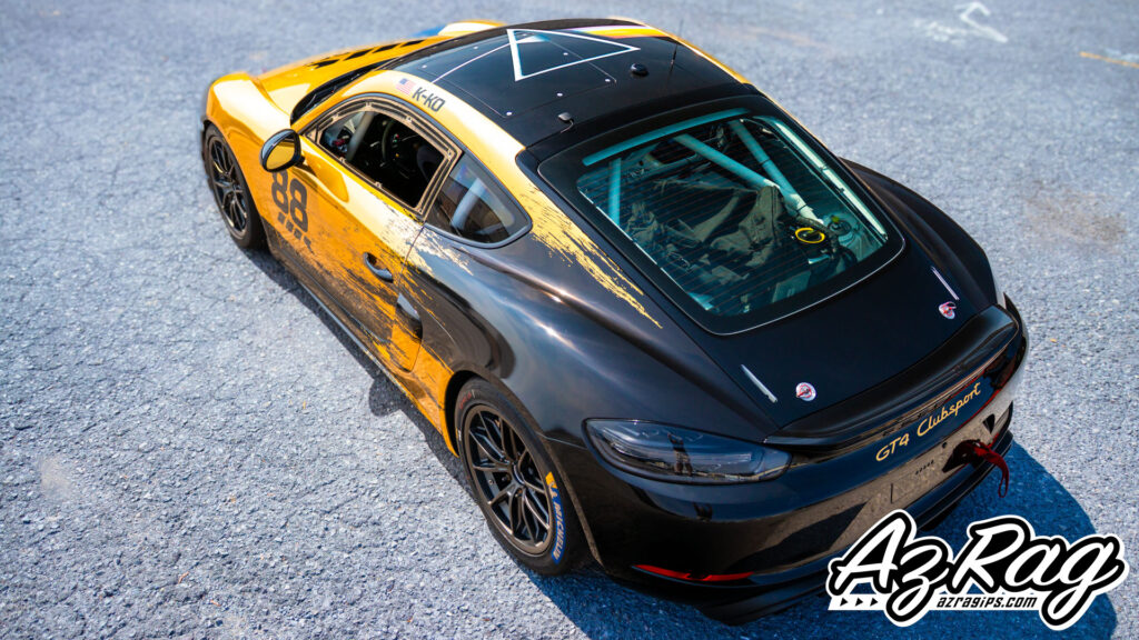 Porsche GT4 Clubsport in Chrome Gold: Two-Layer Wrap Technique for Flatrock Motorclub