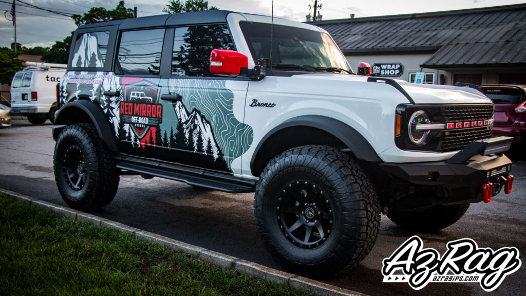 Partial Wrap for Red Mirror Off-Road Events on a Sixth-Gen Ford Bronco in Knoxville