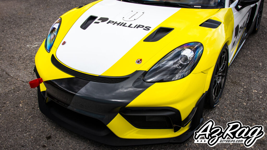 2026 Porsche GT4 RS Clubsport Race Livery for Phillips: Multi-Color Vinyl Application in Knoxville