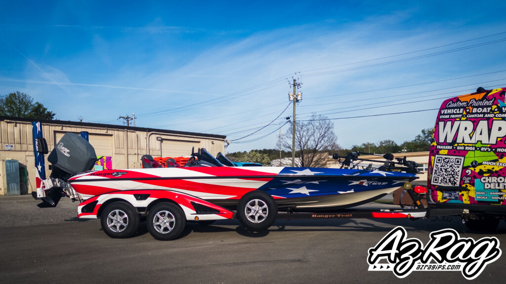 American Flag Bass Boat Wrap in Knoxville: Full Ranger Wrap with 3M IJ175cv3