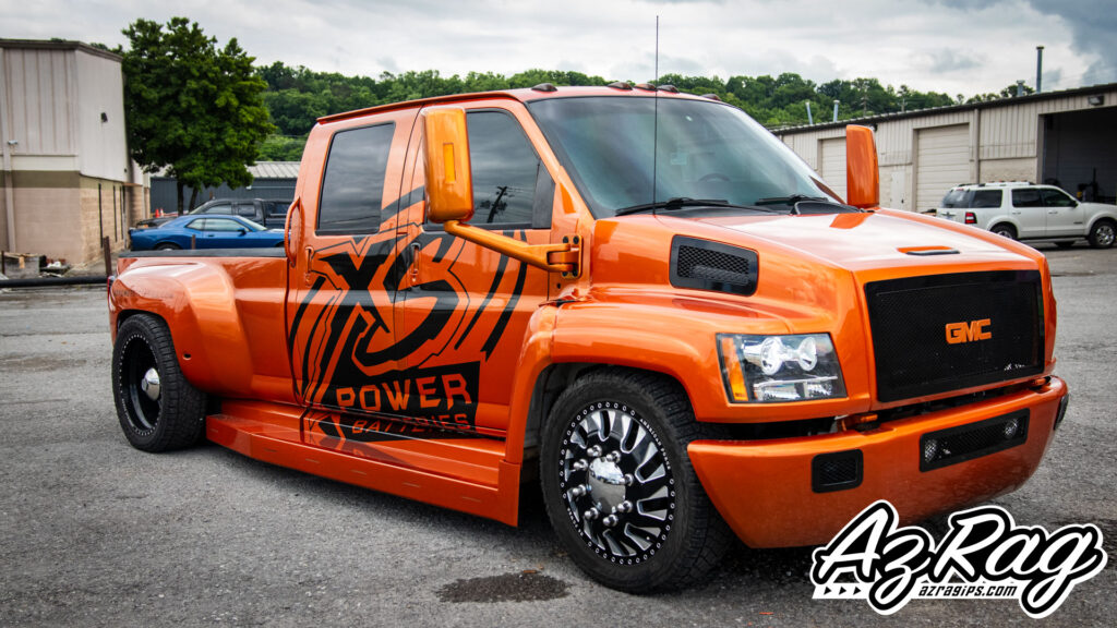 Spot Graphics on a GMC Kodiak C4500 for XS Power Batteries: Carbon Fiber Vinyl in Knoxville, TN