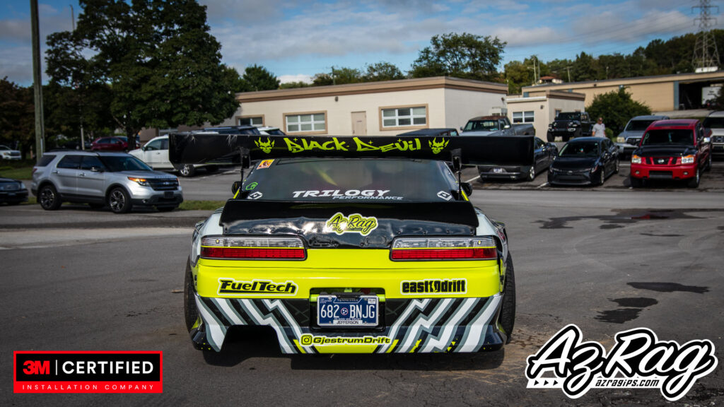 Nissan 240SX widebody drift livery wrap yellow black white Knoxville TN