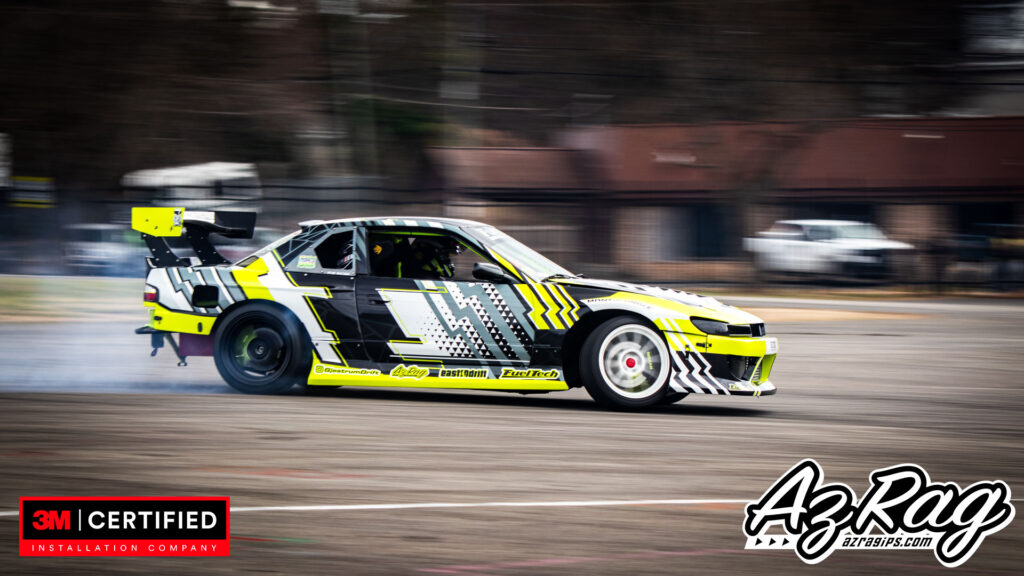 Nissan 240SX widebody drift livery wrap yellow black white Knoxville TN