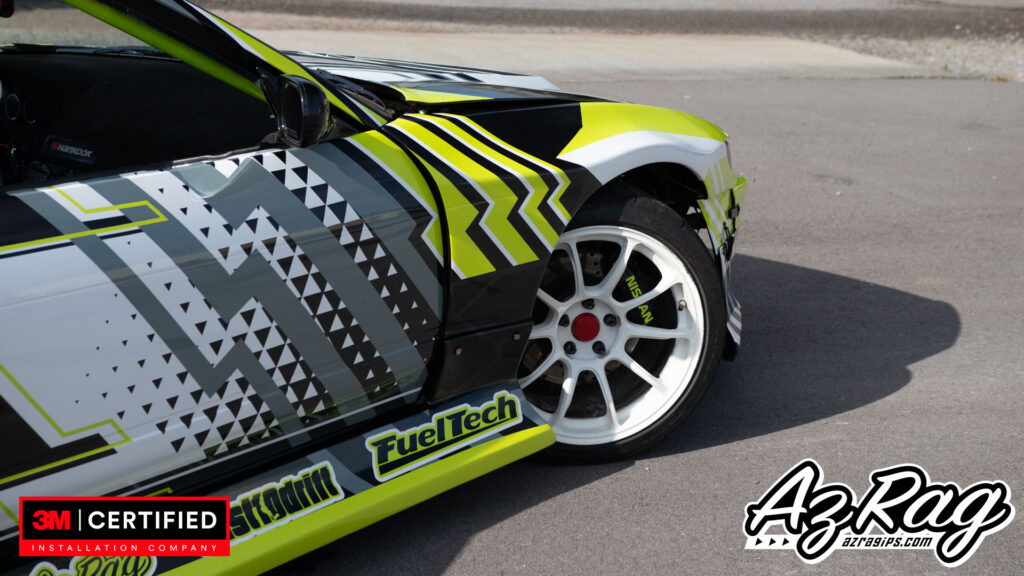 Nissan 240SX widebody drift livery wrap yellow black white Knoxville TN