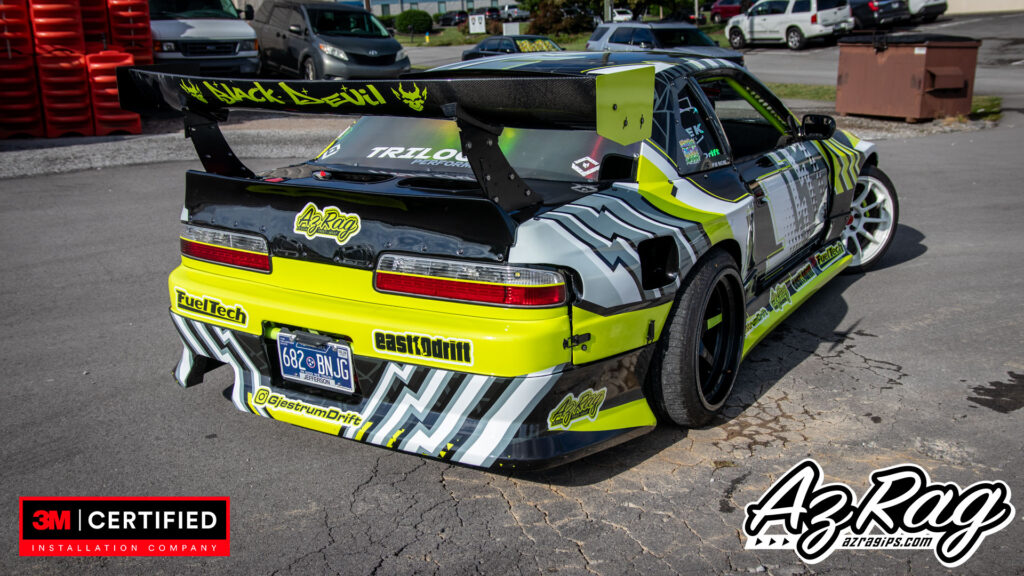 Nissan 240SX widebody drift livery wrap yellow black white Knoxville TN