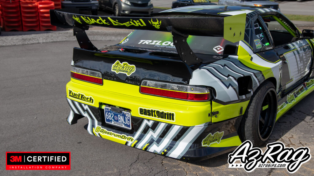 Nissan 240SX widebody drift livery wrap yellow black white Knoxville TN
