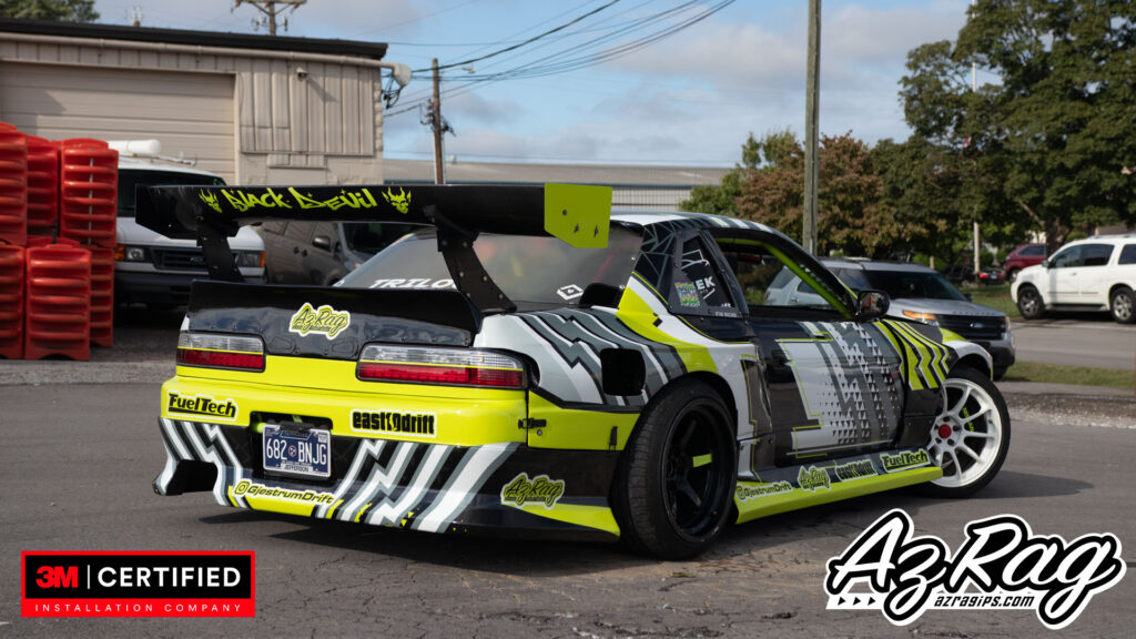 Nissan 240SX widebody drift livery wrap yellow black white Knoxville TN
