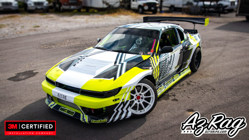 Nissan 240SX widebody drift livery wrap yellow black white Knoxville TN