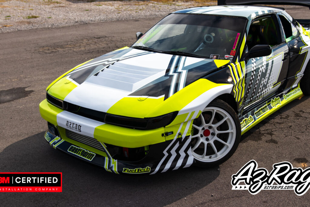 Nissan 240SX widebody drift livery wrap yellow black white Knoxville TN