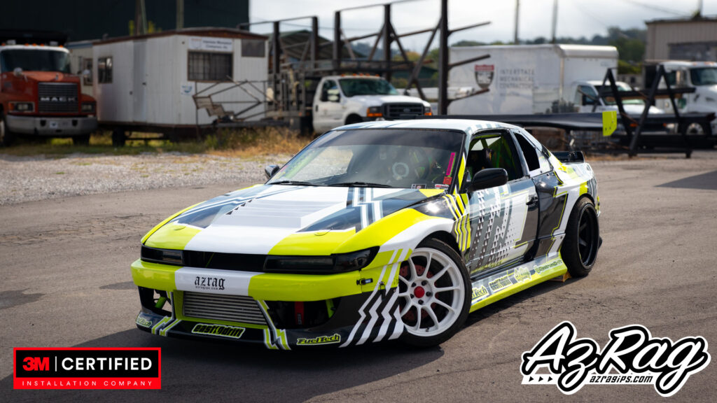 Nissan 240SX widebody drift livery wrap yellow black white Knoxville TN