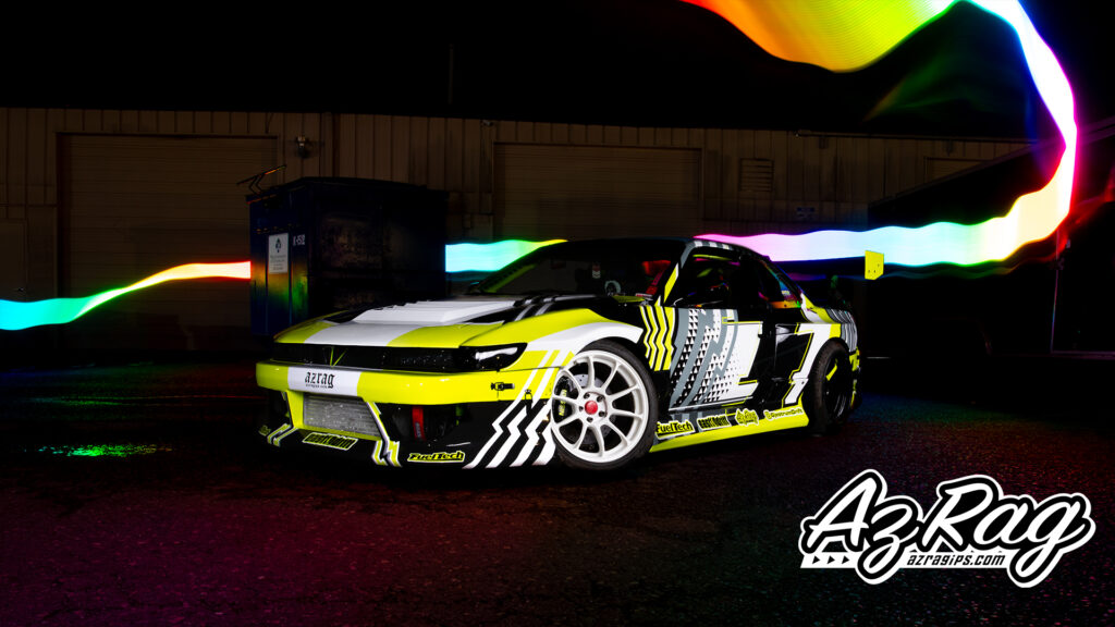 Nissan 240SX widebody drift livery wrap yellow black white Knoxville TN