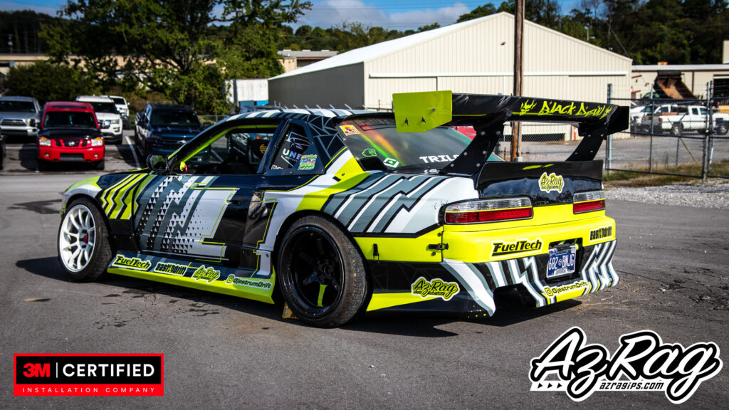 Nissan 240SX widebody drift livery wrap yellow black white Knoxville TN