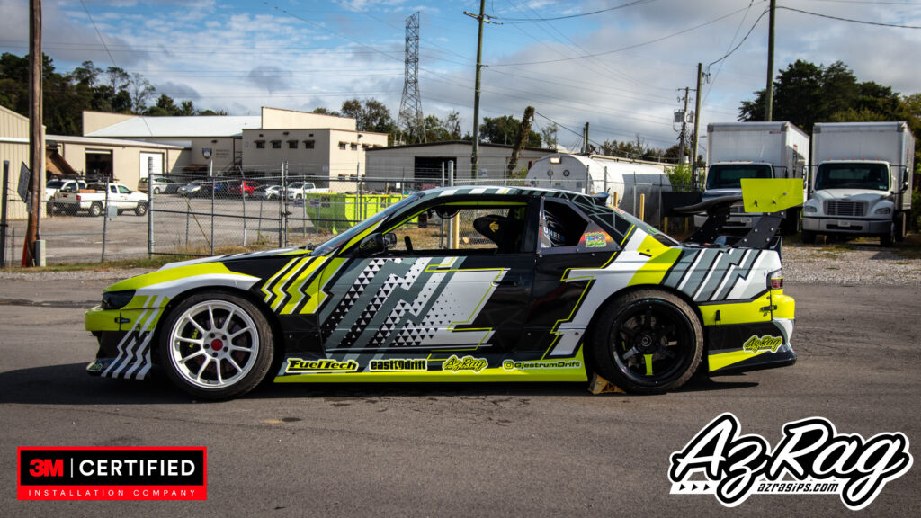 Nissan 240SX widebody drift livery wrap yellow black white Knoxville TN