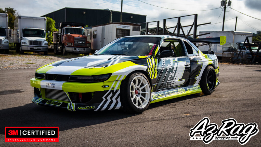 Nissan 240SX widebody drift livery wrap yellow black white Knoxville TN