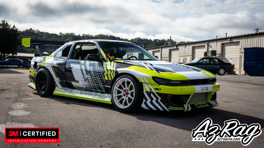 Nissan 240SX widebody drift livery wrap yellow black white Knoxville TN