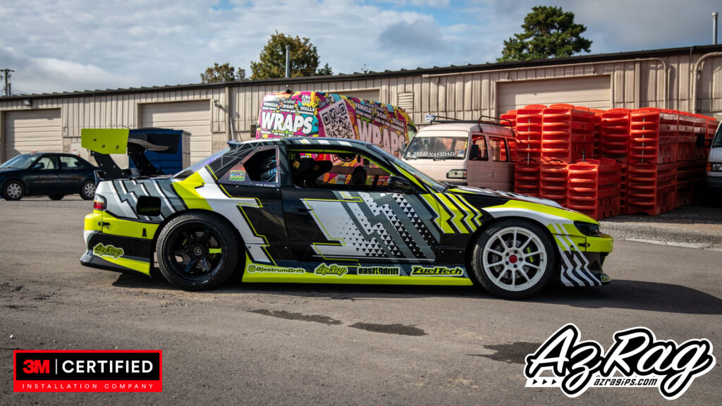Nissan 240SX widebody drift livery wrap yellow black white Knoxville TN