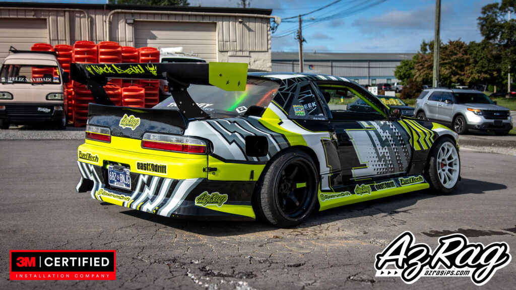 Nissan 240SX widebody drift livery wrap yellow black white Knoxville TN