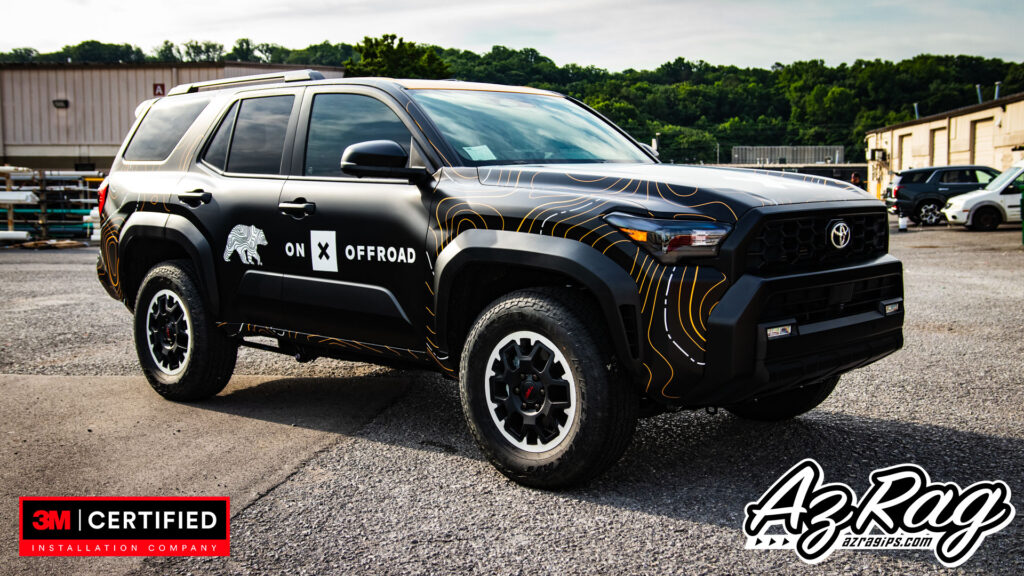 Toyota 4Runner TRD ON X Offroad full wrap black topographic map front three-quarter Knoxville