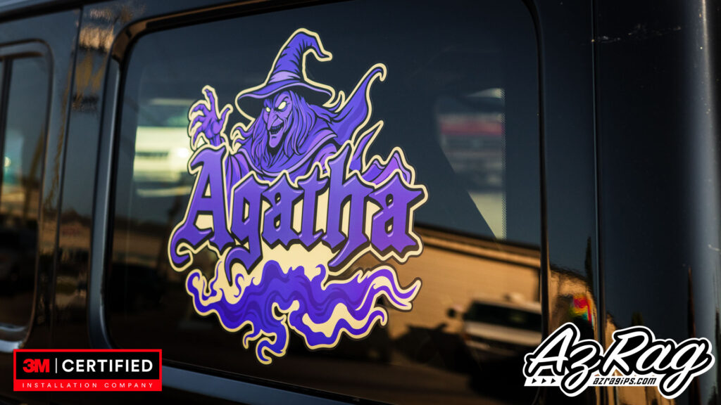Agatha witch custom decal installation Jeep Wrangler Rubicon 392 Knoxville Tennessee