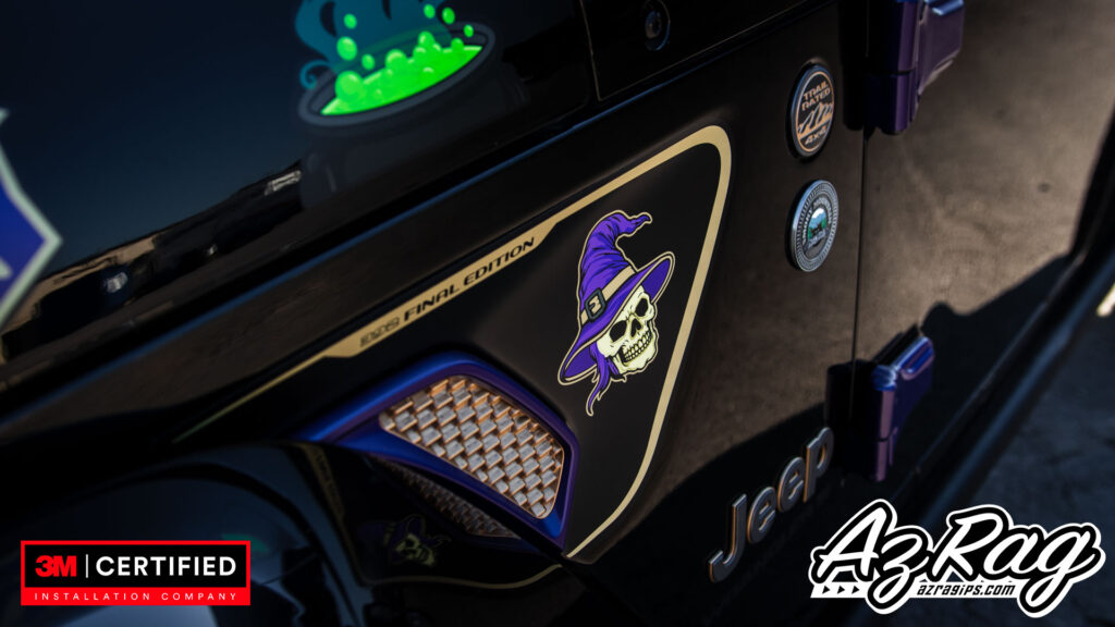 custom witch themed vinyl decals Jeep Wrangler Rubicon 392 full view Knoxville TN