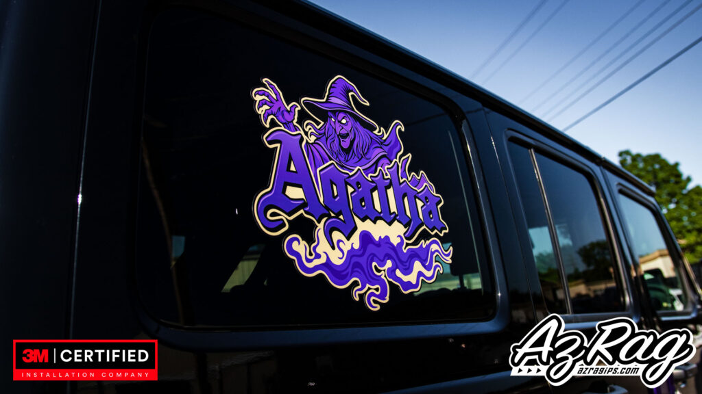 custom Agatha witch graphic decal Jeep Wrangler Rubicon 392 rear window Knoxville TN