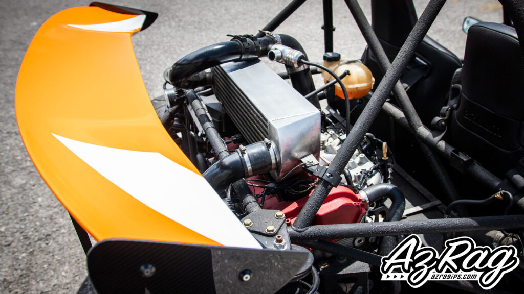 Goblin race car custom livery rear wing and engine detail orange black wrap Knoxville TN