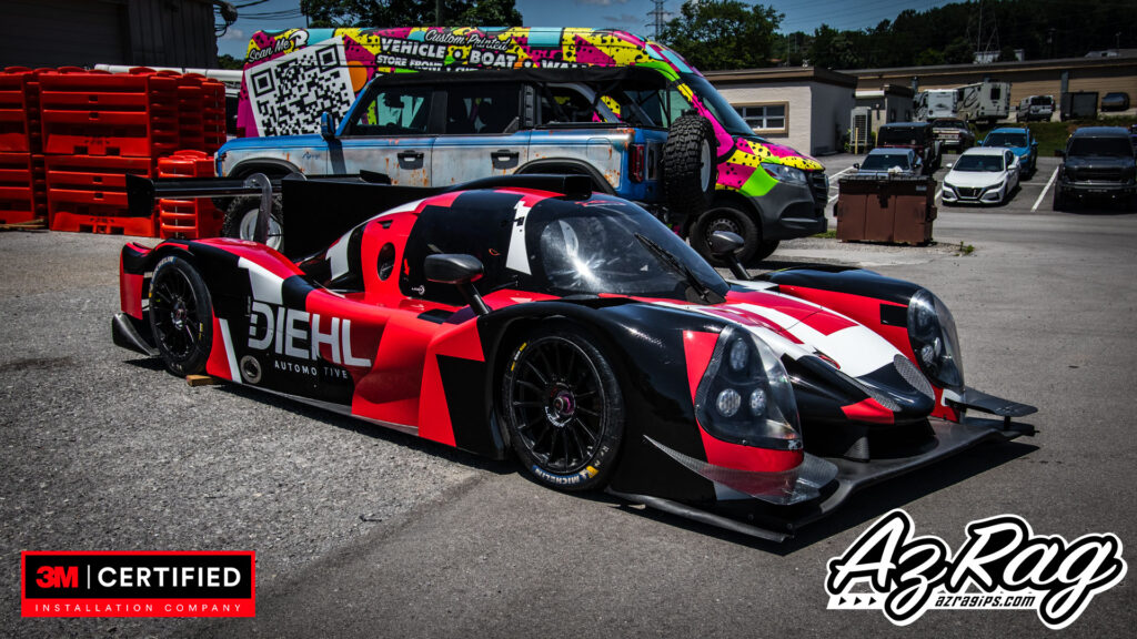 Diehl Liger LMP3 race car livery three-quarter front view Knoxville TN