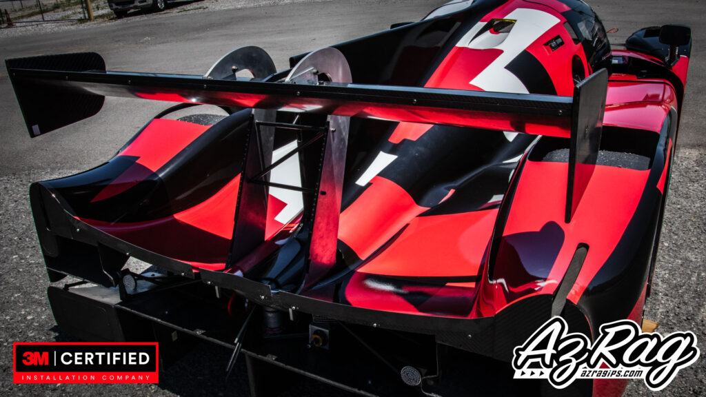 Diehl Liger LMP3 rear wing close-up red black race car livery Knoxville TN