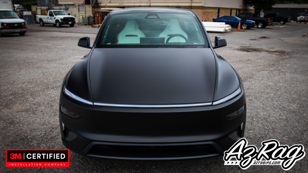 satin black Tesla Model Y Performance wrap with carbon accents Knoxville TN
