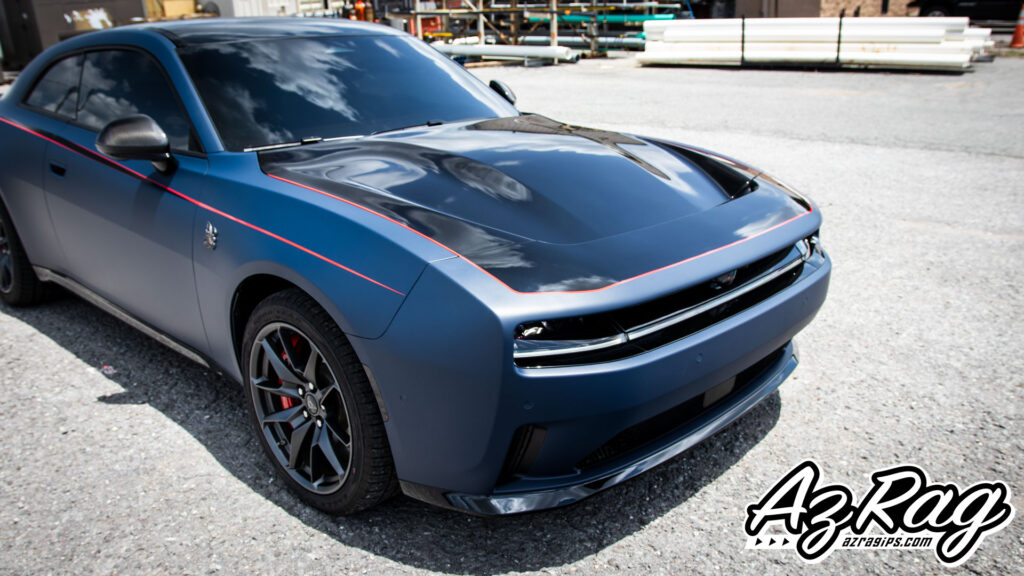 Dodge Charger Daytona EV matte indigo color change wrap Knoxville TN AZRagIPS