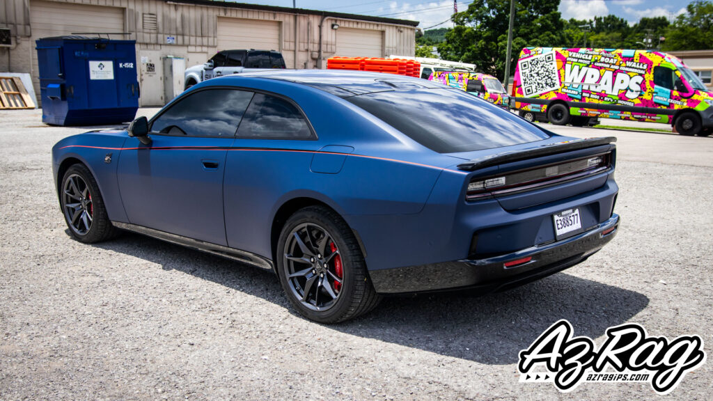 Dodge Charger Daytona EV matte indigo color change wrap Knoxville TN AZRagIPS