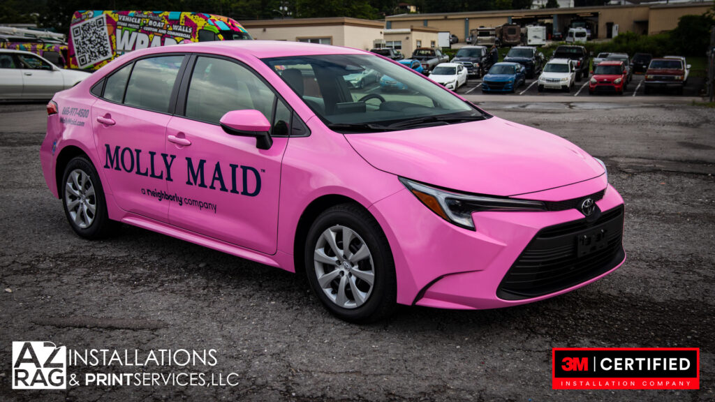Molly Maid Toyota Corolla fleet wrap pink Knoxville TN AZRagIPS UASG certified installer
