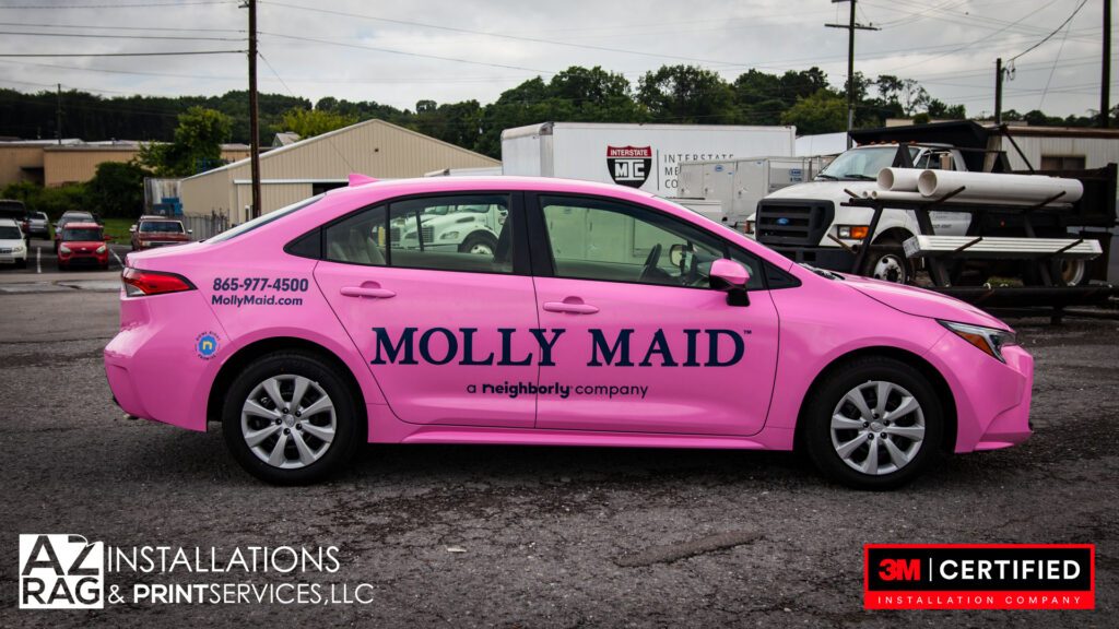 Molly Maid Toyota Corolla fleet wrap pink Knoxville TN AZRagIPS UASG certified installer