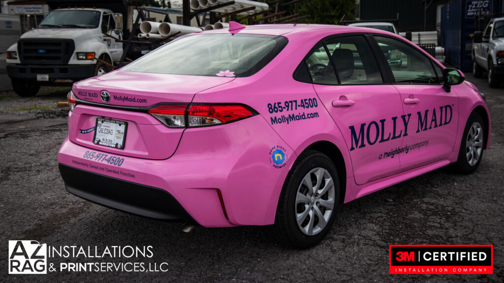 Molly Maid Toyota Corolla fleet wrap pink Knoxville TN AZRagIPS UASG certified installer