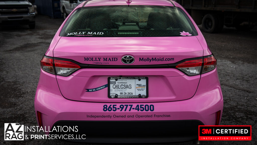 Molly Maid Toyota Corolla fleet wrap pink Knoxville TN AZRagIPS UASG certified installer