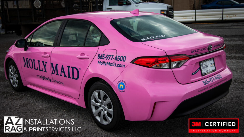 Molly Maid Toyota Corolla fleet wrap pink Knoxville TN AZRagIPS UASG certified installer