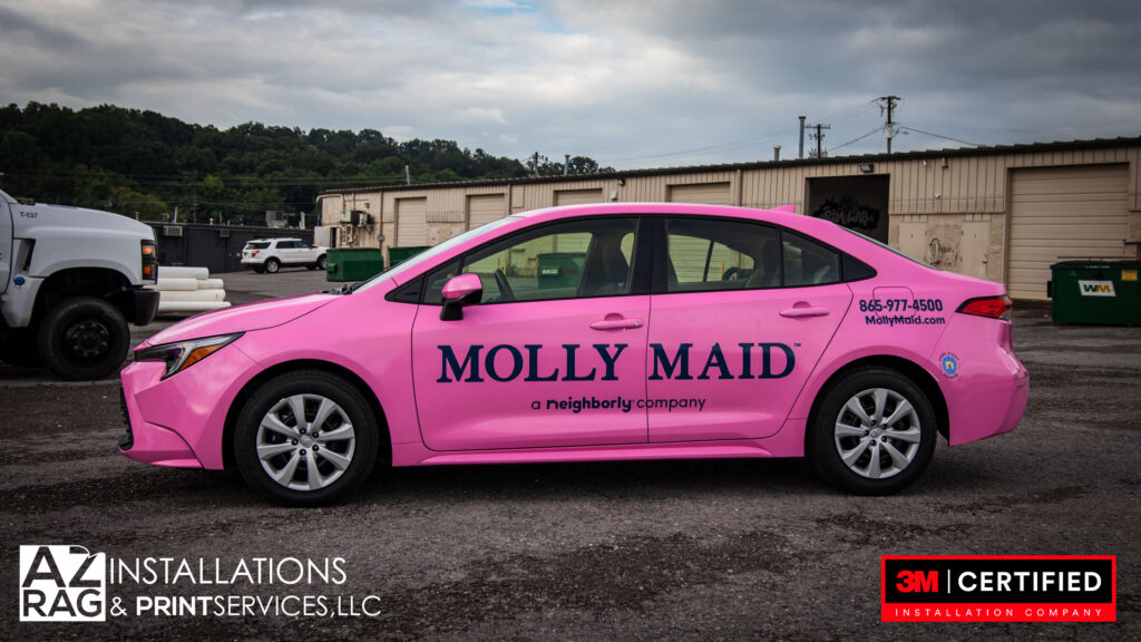 Molly Maid Toyota Corolla fleet wrap pink Knoxville TN AZRagIPS UASG certified installer