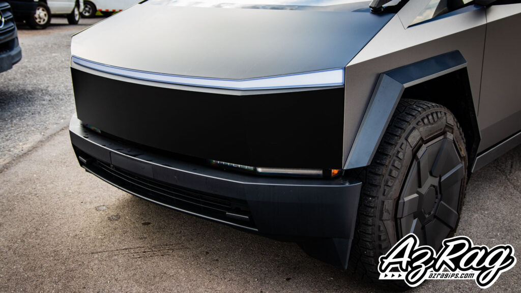 Tesla Cybertruck 3M satin dark grey color change wrap satin black hood PPF Knoxville TN AZRagIPS