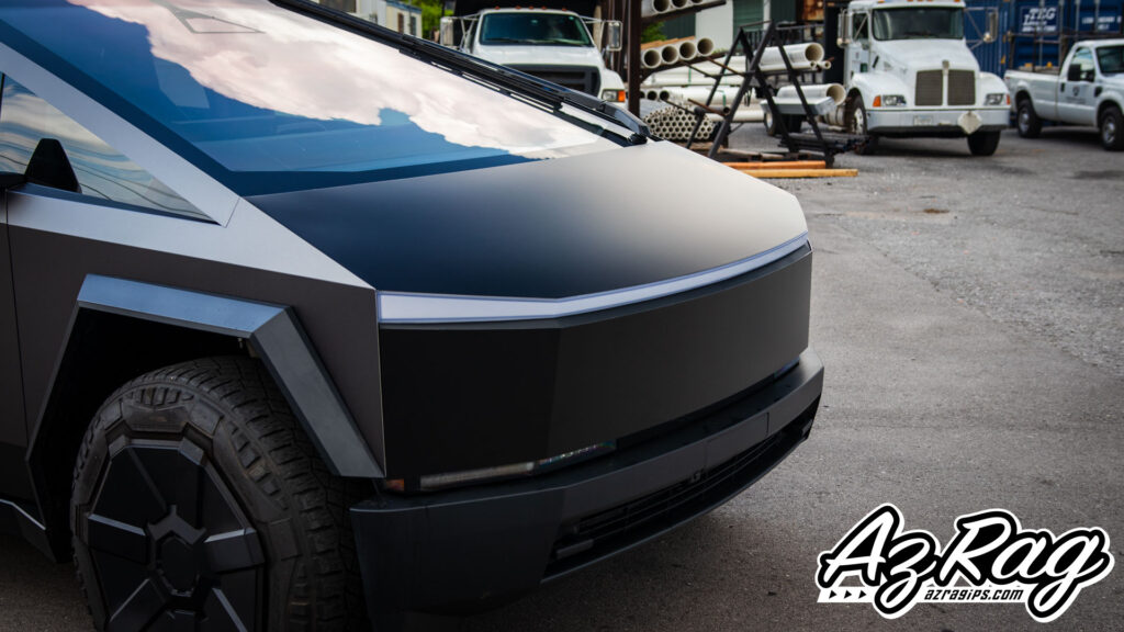 Tesla Cybertruck 3M satin dark grey color change wrap satin black hood PPF Knoxville TN AZRagIPS