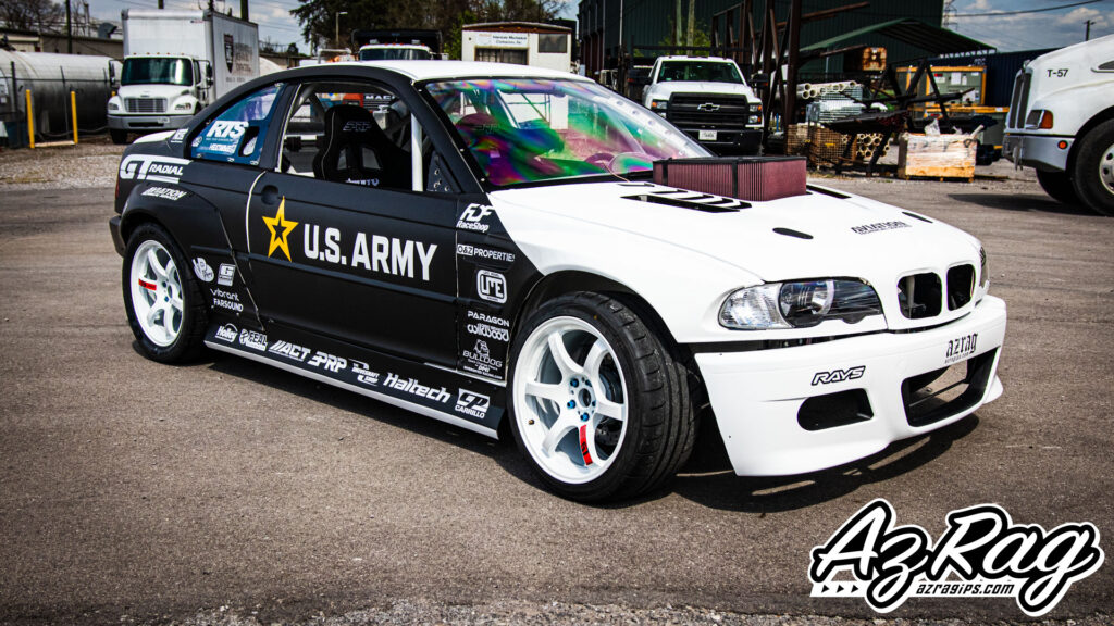 Formula Drift competition livery BMW E46 Connor O'Sully US Army Knoxville TN