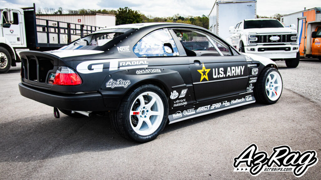 Formula Drift competition livery BMW E46 Connor O'Sully US Army Knoxville TN
