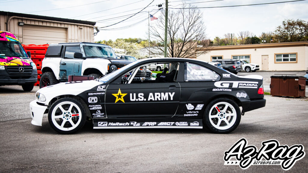 Formula Drift competition livery BMW E46 Connor O'Sully US Army Knoxville TN