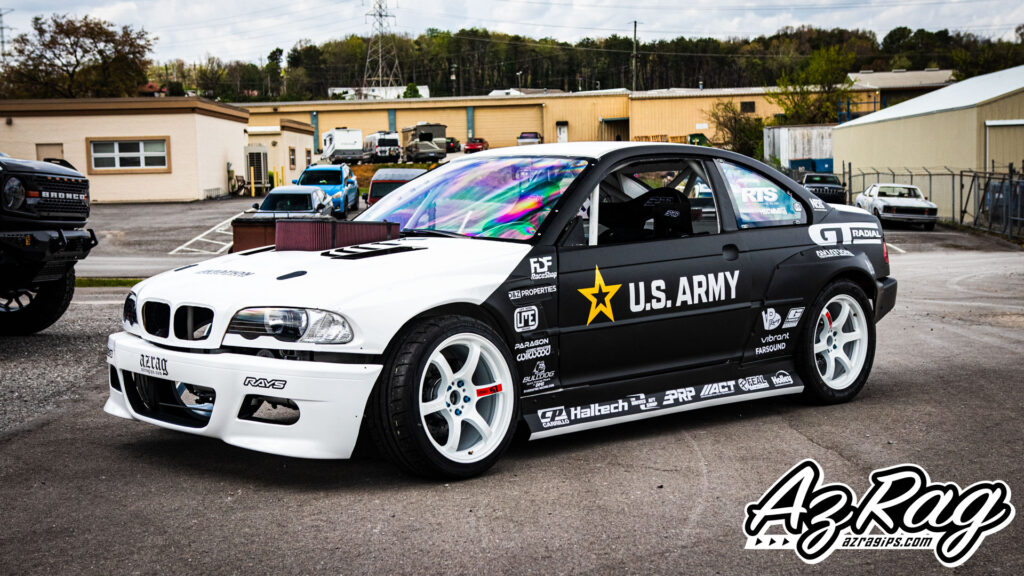 Formula Drift competition livery BMW E46 Connor O'Sully US Army Knoxville TN