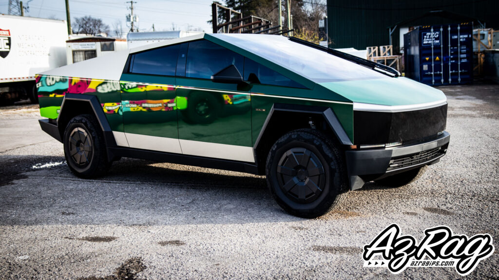 Oracal 970RA Fir Tree Green Papyrus two-tone Tesla Cybertruck color change wrap Knoxville TN