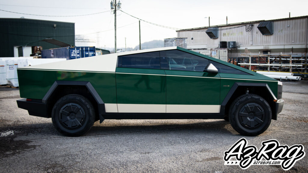 Oracal 970RA Fir Tree Green Papyrus two-tone Tesla Cybertruck color change wrap Knoxville TN