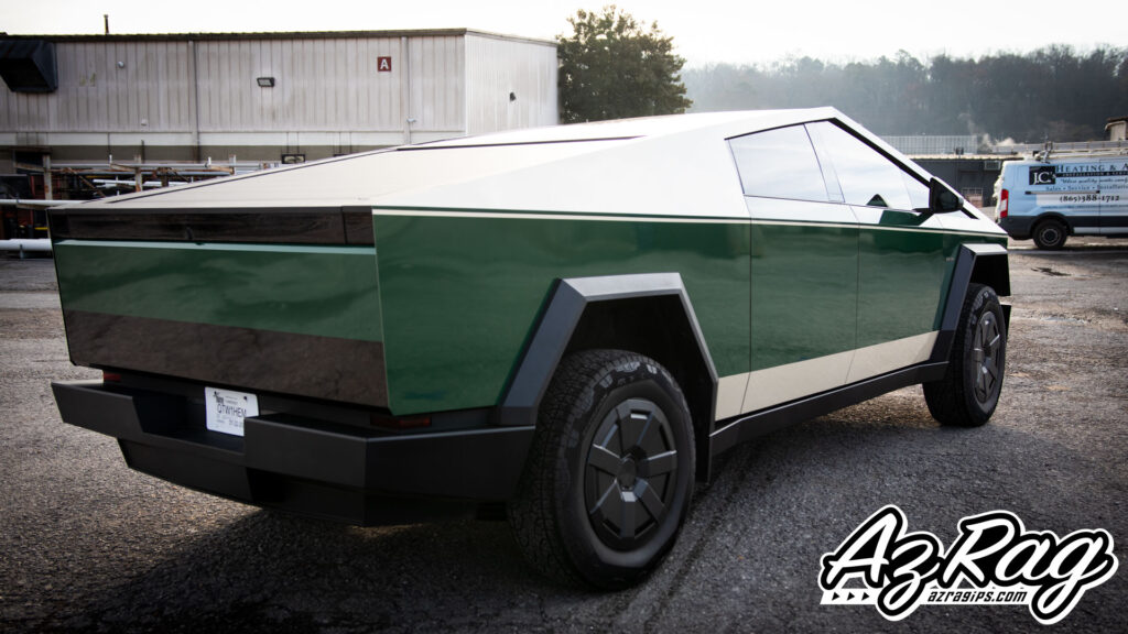 Oracal 970RA Fir Tree Green Papyrus two-tone Tesla Cybertruck color change wrap Knoxville TN