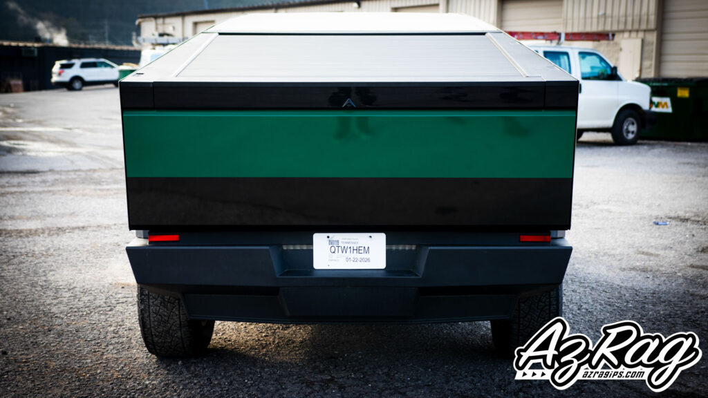 Oracal 970RA Fir Tree Green Papyrus two-tone Tesla Cybertruck color change wrap Knoxville TN