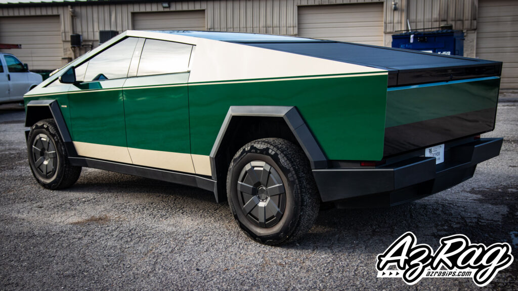 Oracal 970RA Fir Tree Green Papyrus two-tone Tesla Cybertruck color change wrap Knoxville TN