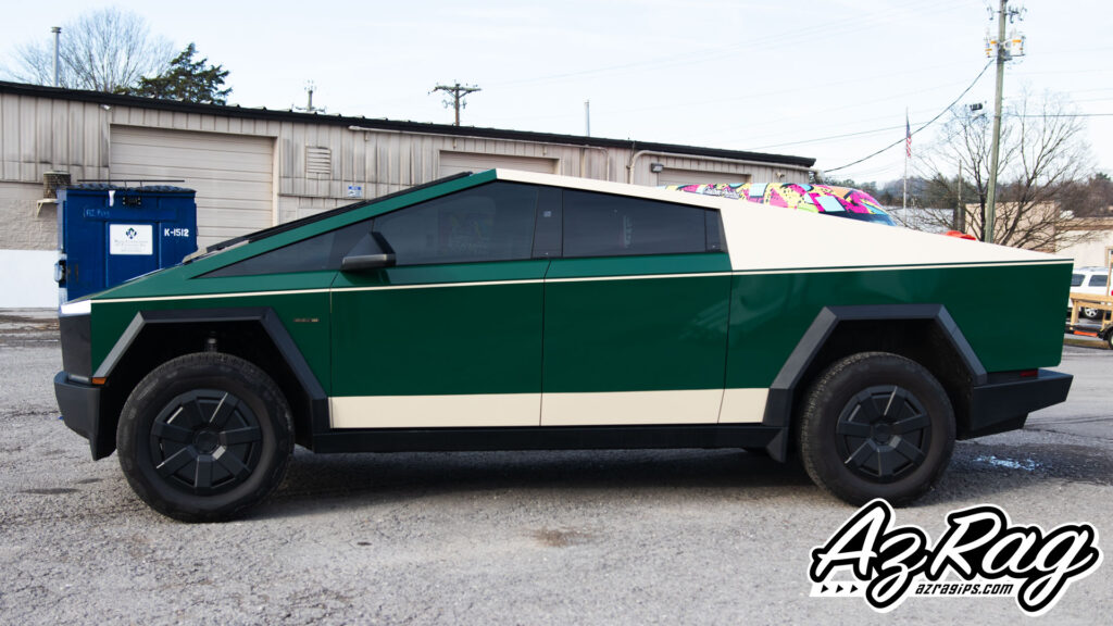 Oracal 970RA Fir Tree Green Papyrus two-tone Tesla Cybertruck color change wrap Knoxville TN