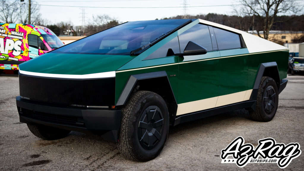 Oracal 970RA Fir Tree Green Papyrus two-tone Tesla Cybertruck color change wrap Knoxville TN